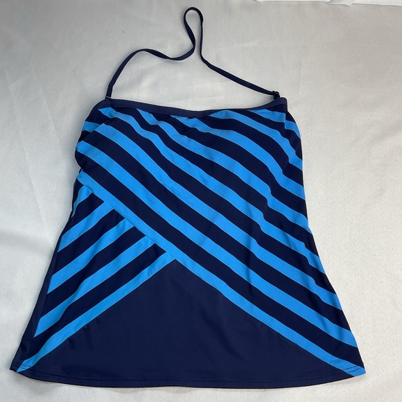DKNY One Piece Blue Striped Bathing Suit Size M‎ Bandeau Convertible Top Bikini - Picture 1 of 7